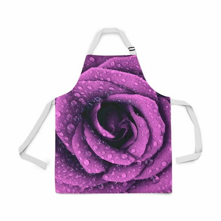 Rosewater For Baking ASHLEIGH Purple Dark Rose Floral Natural Flower with Water Adjustable Bib Apron for Women Men Girls Chef with Pockets Novelty Kitchen Apron for Cooking Baking Gardening Pet Grooming Cleaning ()
