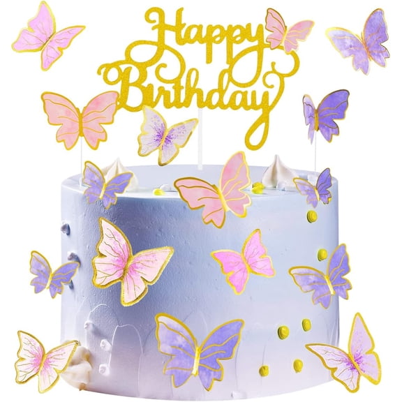 Butterfly Cake Toppers 100-Pcs – Mixed Size Pink/Purple/Gold for Birthday & Party Decorations