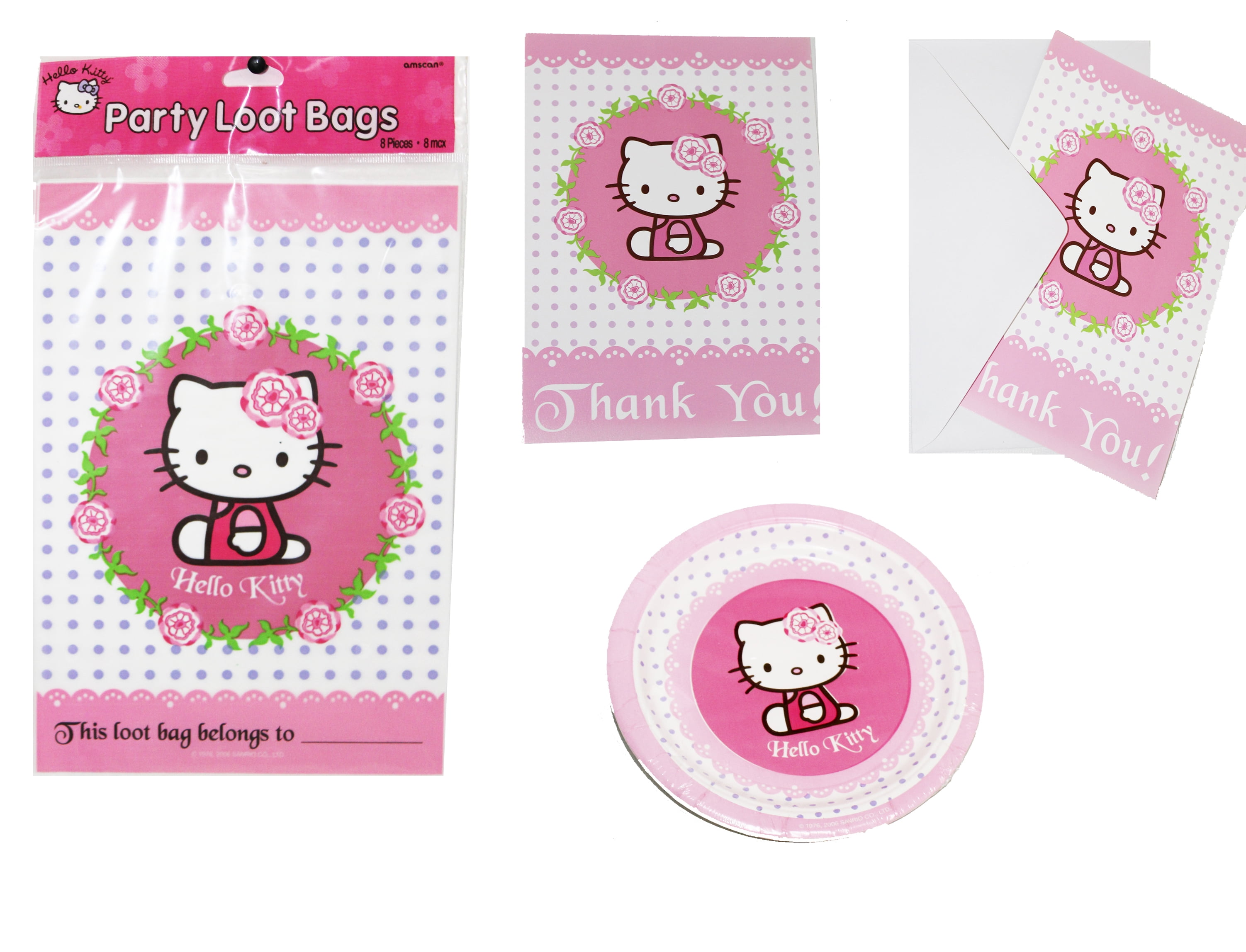 sanrio hello kitty 8 pc party loot bag 8 pc paper plate 8 pc thank you card party supplies walmart com