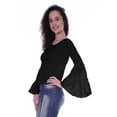 thumbnail image 5 of Moomaya Womens Long Bell Sleeves Tshirt Top Round Neck Plain Casual Fit Summer Tee Tops, 5 of 6