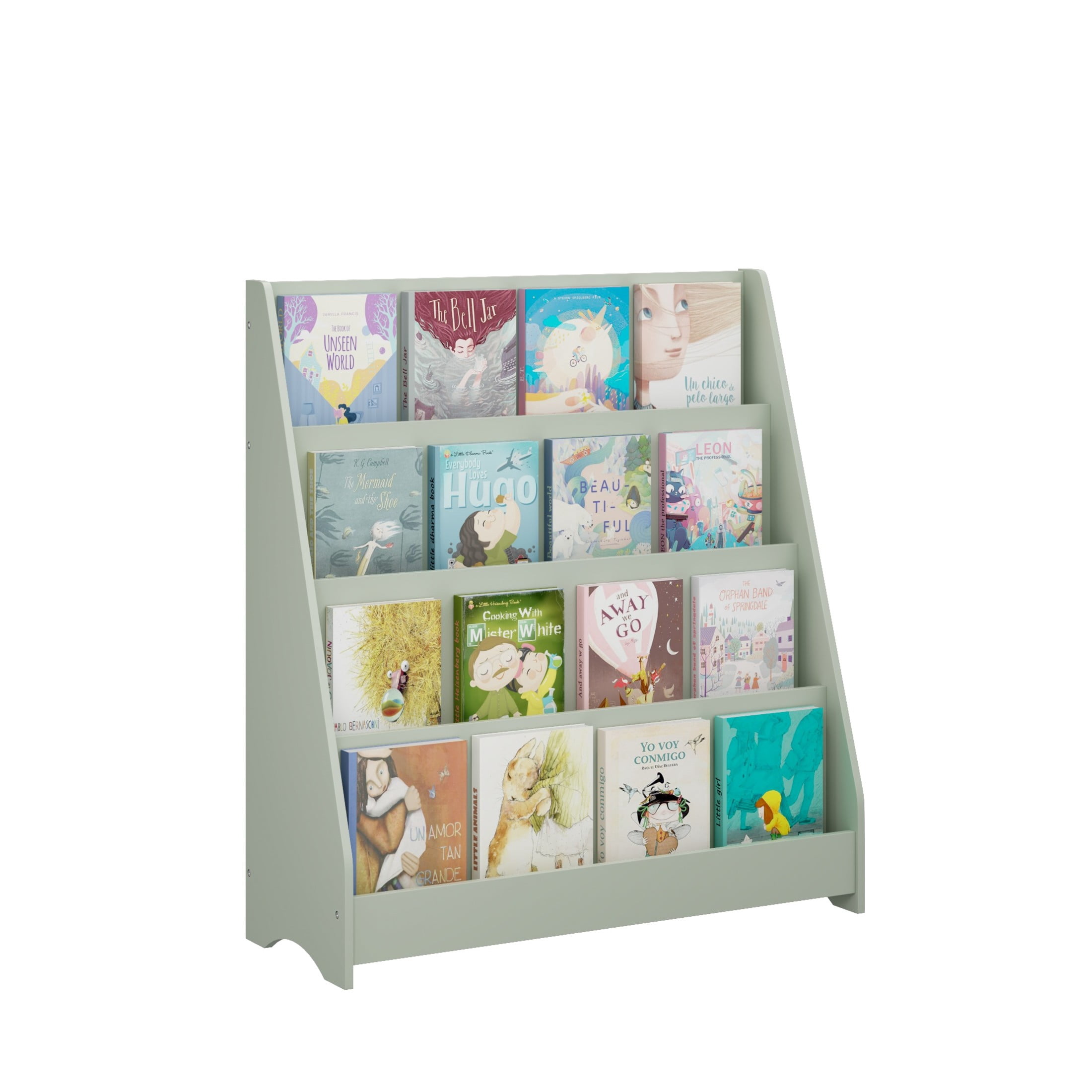 Noble House Aldo 4-Tier Kids Display Bookshelf, Wooden Toddler Book Organizer, for Kids Room, Sage