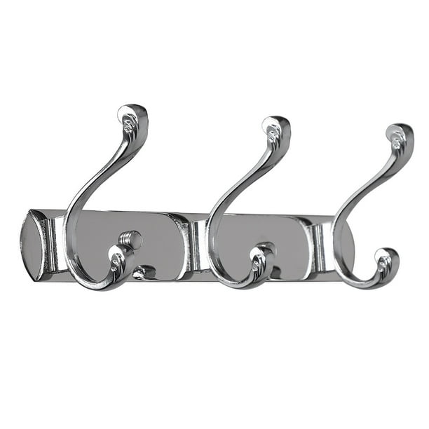 Dual Wall Hook Rack Stainless Steel Base 10 Inch 3 Hooks Coat Holder Silver  Tone 
