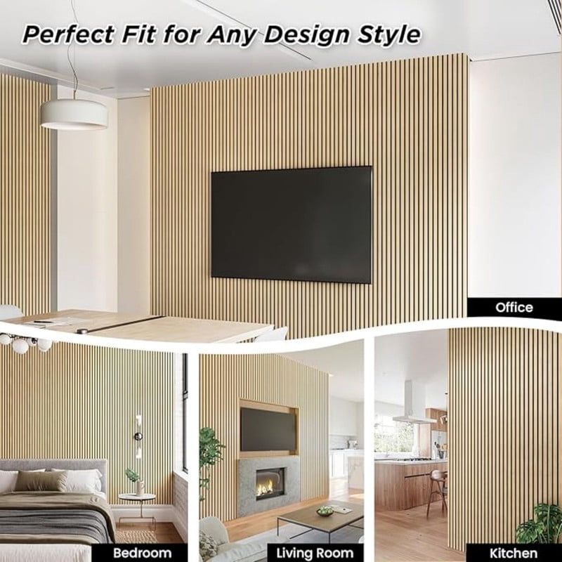 Easy4Home 94.5" x 23.62" Acoustic Wood Slat Wall Panels Soundproof Wooden Wall Panels 1 Pack, White Oak