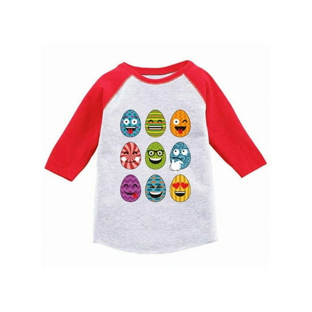 Awkward Styles Easter Eggs Emoji Toddler Raglan Easter 3/4 Sleeve Shirt for Toddler Kids Easter Outfit for Toddler Girls Easter Shirt for Toddler Boys Easter Egg Jersey Shirt Easter Gifts for Kids