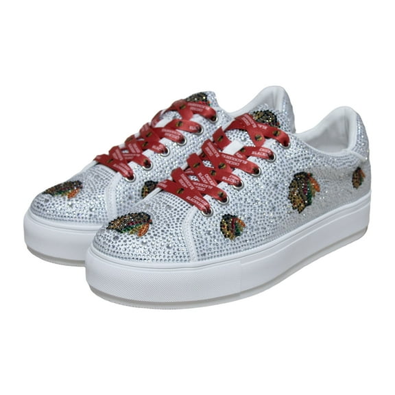 Women's Cuce White Chicago Blackhawks Crystal Team Logo Sneakers