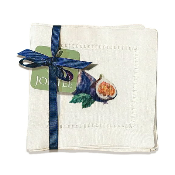 Jolitee Decorative Hemstitch Cocktail Napkins, 6"x6" Washable Linen-Like Cloth Napkins, Handmade for Entertaining and Everyday Use (Watercolor Fruits)