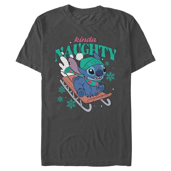 Mens Lilo & Stitch Kinda Naughty and Happy Sledding T Shirt