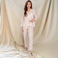 thumbnail image 6 of Women's Floral Print Button-Up Long Sleeve Pajama Set with Ruffle Details - Large, Purple, 6 of 7