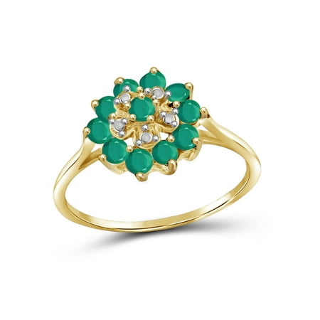 1 1/10 Carat T.G.W. Emerald and White Diamond Accent 14kt Gold Over Silver Flower Ring