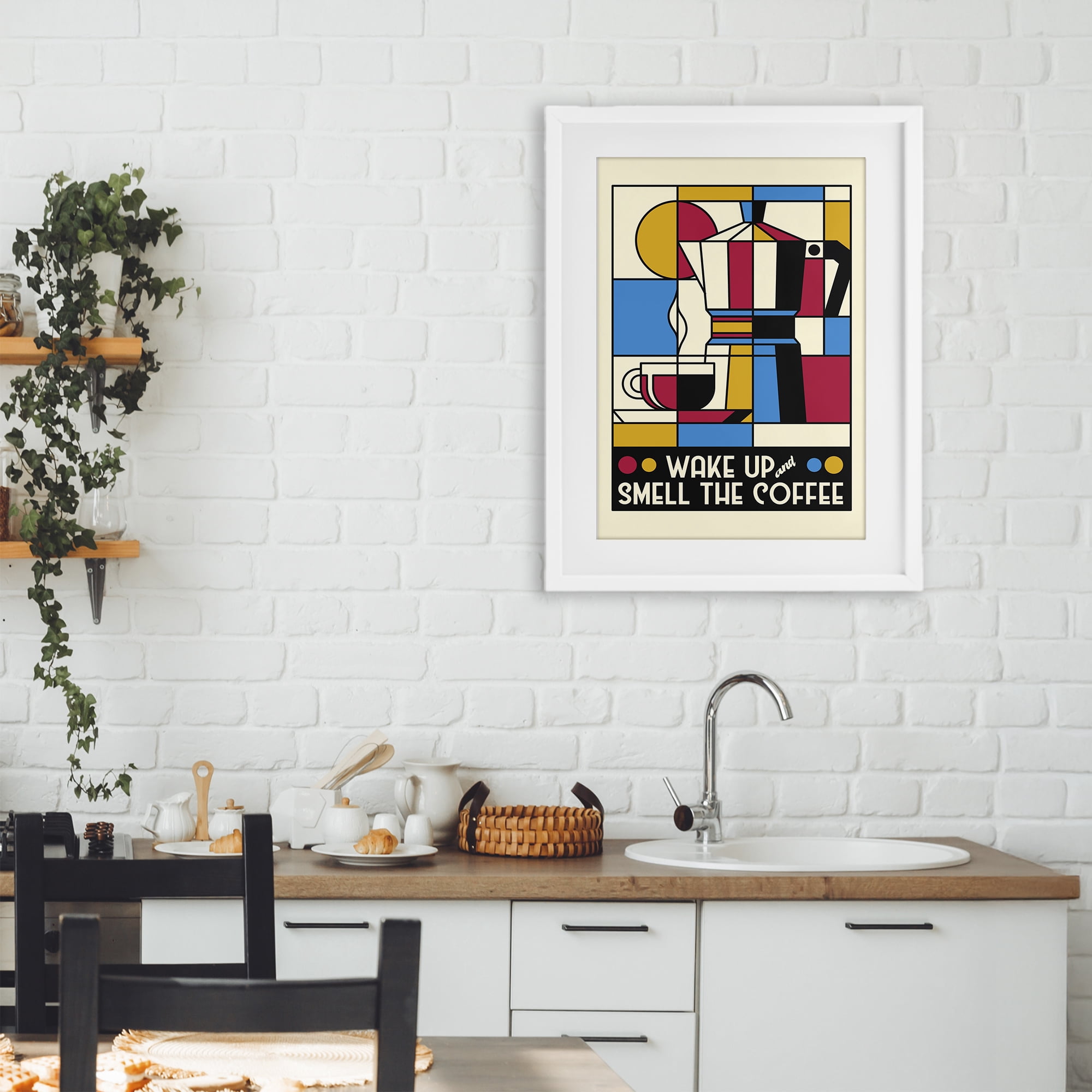 Stupell Industries Retro Wake Up & Smell Coffee White Framed Print Under Glass, design by Tobe Fonseca