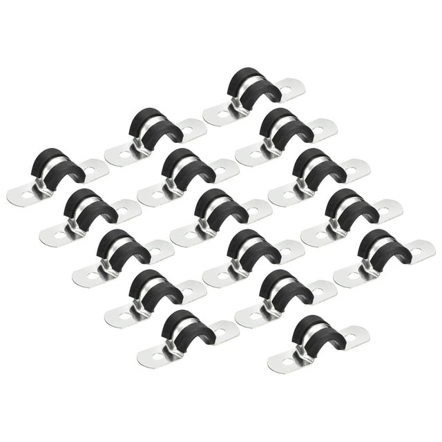 Unique Bargains 22Pack 5/16' Cable Clamp U Shape Stainless Steel Rubber Cushioned Pipe Strap