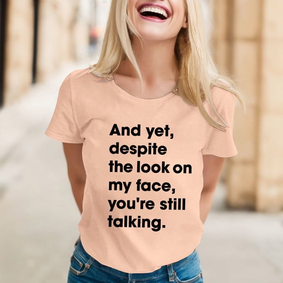 Womens Tees Loose Fit Sarcastic Funny Sayings Novelty Graphic Tees Summer Tops for Women Beige L