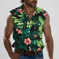 thumbnail image 5 of Chiccall Mens Hawaiian Tank Tops Tropical Beach Graphic Sleeve Shirts Floral Button Down V Neck Pockets Summer Tee Tops L Army Green, 5 of 5
