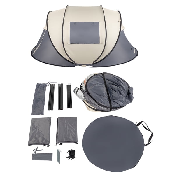 Alvantor 4 Person Pop up Camping Tent with 2 Vestibules,190T Polyester,Oxford Floor,Fiberglass Poles,Khaki,110.2 x 78.7 x 47.2 in