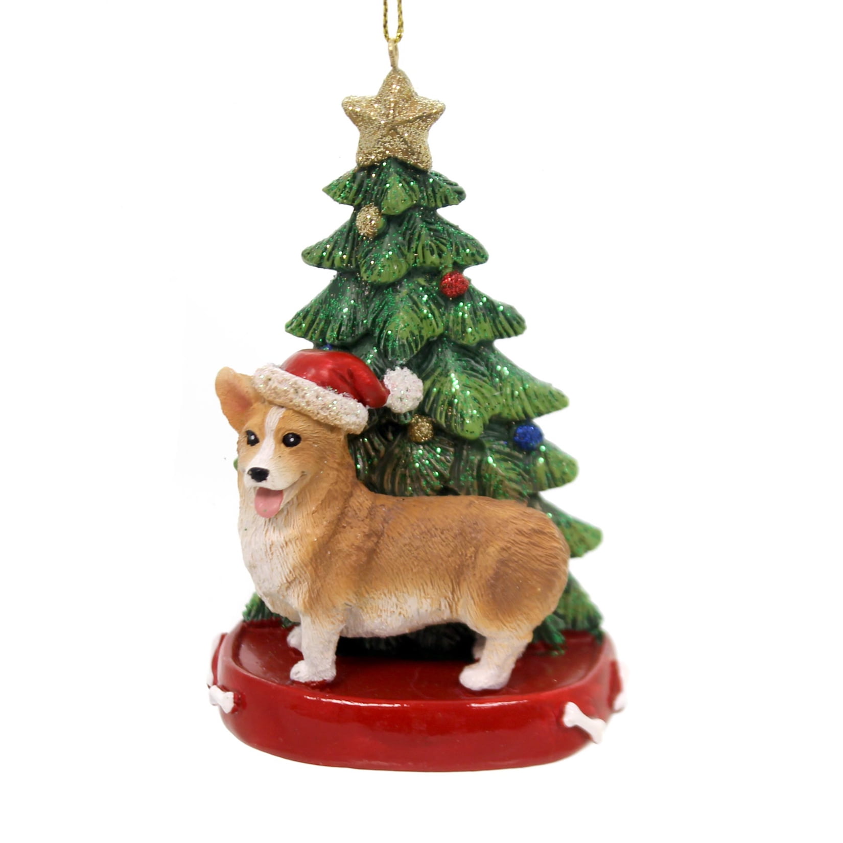 Holiday Ornaments DOG WITH TREE ORNAMENT Polyresin Gold Star  Walmart