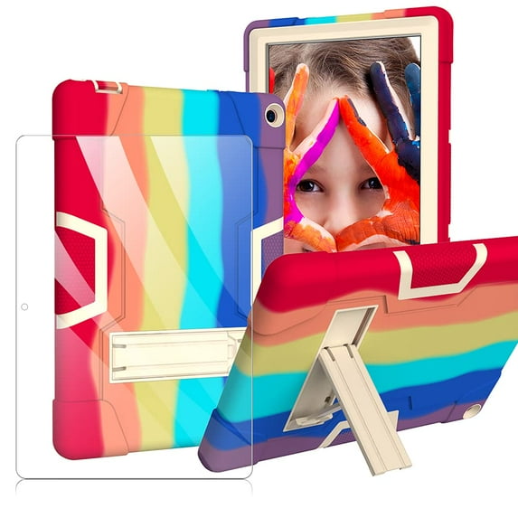 FIEWESEY Case for Walmart Onn 10.1 Inch Pro Tablet(Model 100003562),Shockproof Kids Friendly Rugged With Stand Case for Walmart Onn 10.1 inch Pro 2020 Released+Screen Protector(Rainbow,1 Pack)