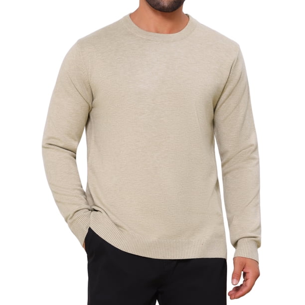 SUDADERA DE PULLOVER DE PUNTO SUAVE DE MANGA LARGA Y CUELLO REDONDO CLÁSICO PARA HOMBRE EN COLOR SÓLIDO L CAQUI
