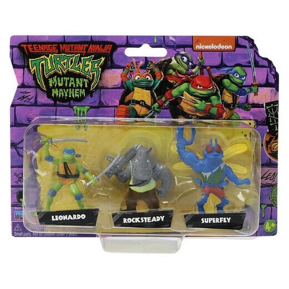 Nickelodeon TMNT Mutant Mayhem 3-Figure Set, 2-Inch Collectible Figures, Leonardo, Rocksteady