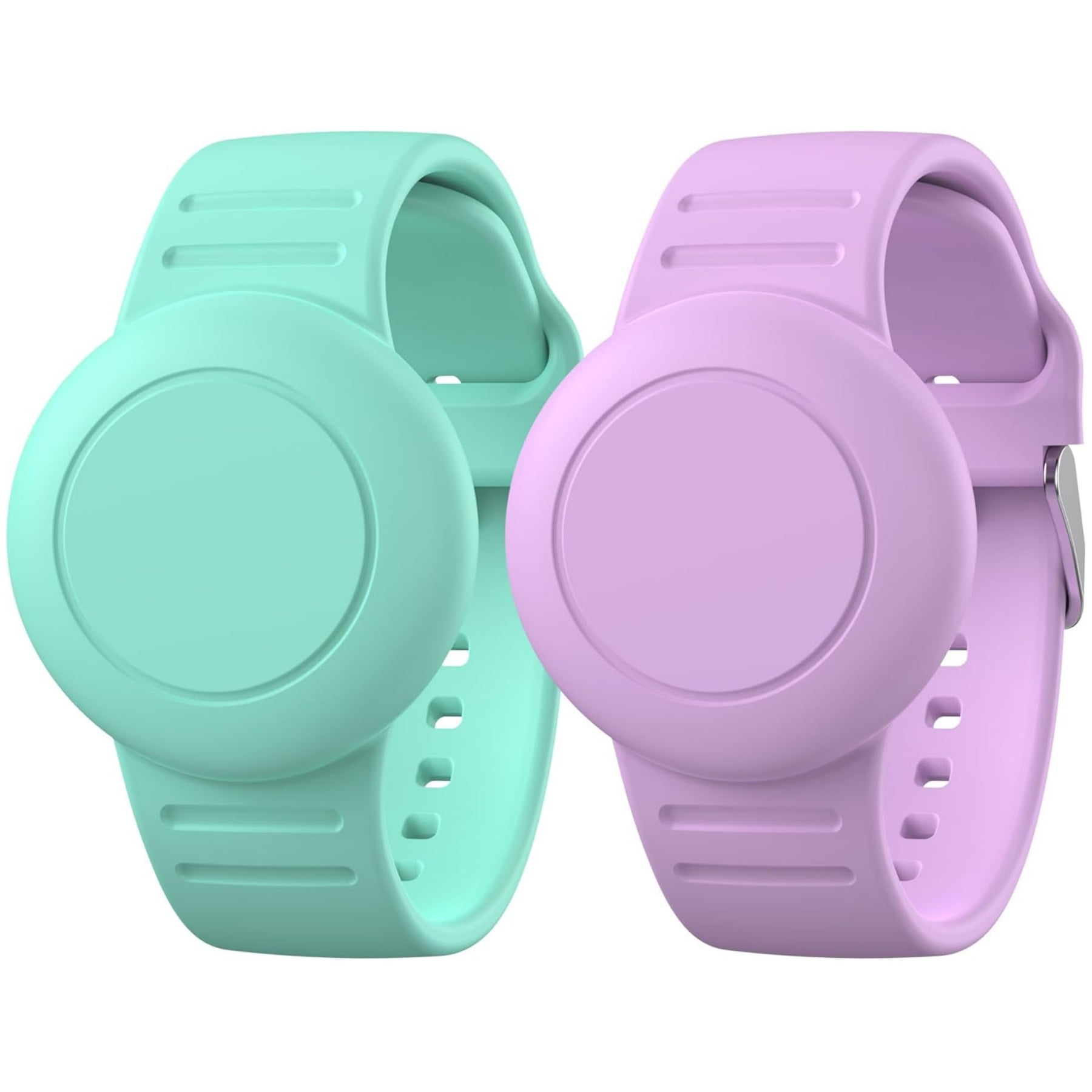Waterproof Air Tag Bracelet for Kids, Soft Silicone Airtag Holder Compatible with Apple Air Tag, Adjustable Anti Lost Watch Band for Kids Aged 3 and Above (Purple+Mint Green)