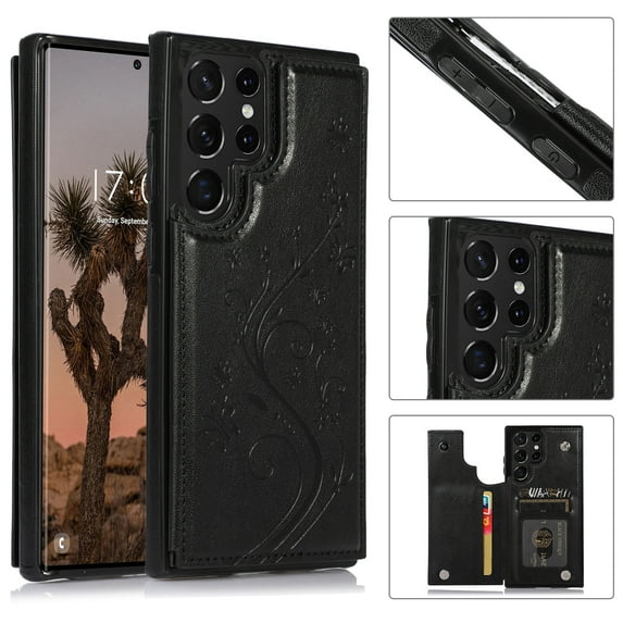 SaniMore for Samsung Galaxy S22 Ultra 6.8" Magnetic Wallet Case, PU Leather Case with Card Slot & Kickstand Shockproof Protective Case for Samsung S22 Ultra Women Ladies, Black