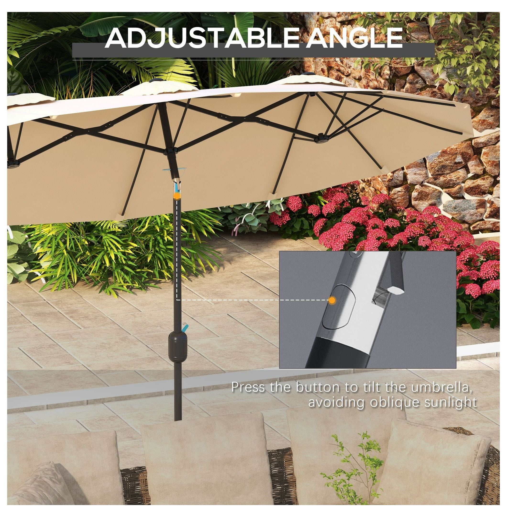 9.5' Patio Umbrella Outdoor, Market Umbrella with Tilt & Crank, 12 Ribs, UV Protection for Garden, Deck, Pool - Brown