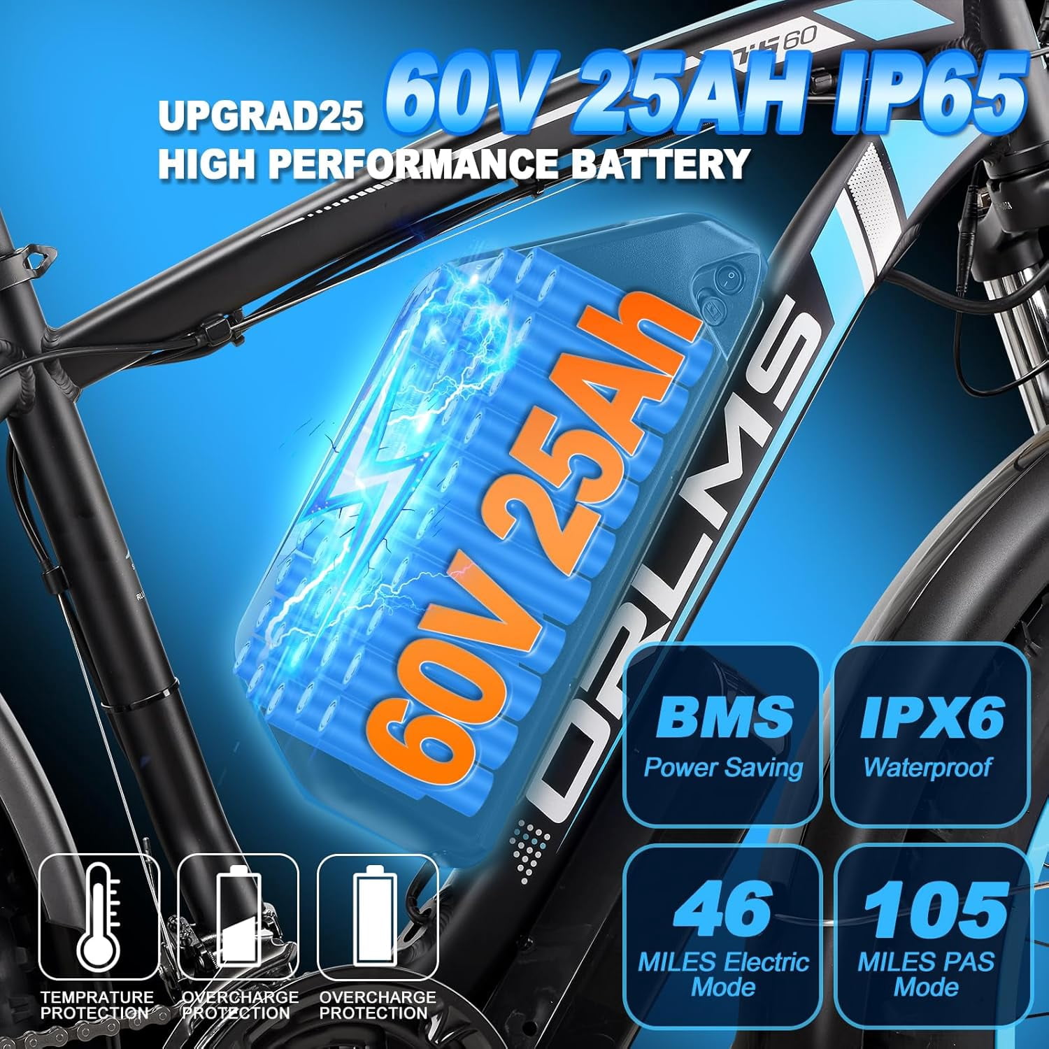 5000W Peak Dual Motor AWD Electric Bike, 60V 25AH 21-Speeds 45MPH 26" Fat Tire Mountain Snow E Dirt Bicycle