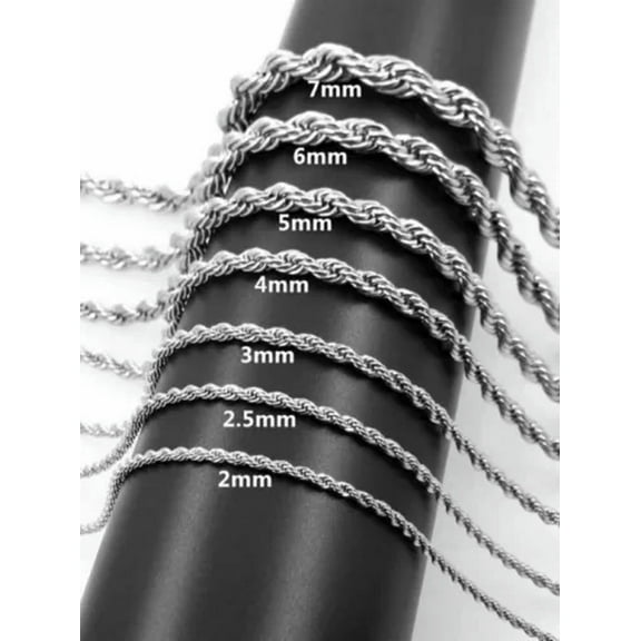 4/5/6/7mm 316L Stainless Steel Women Men Rope Chain Necklaces Link 18-32''