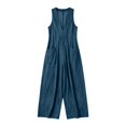 thumbnail image 7 of Women's Fashion Casual Solid Color Deep V Halter Neck Sleeveless Jumpsuit Ruched Detail Pockets Long Pants One Piece Blue XL(XL), 7 of 7