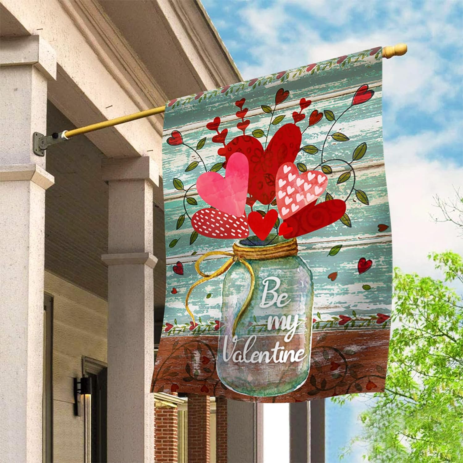 Be My Valentine Mason Jar Love Heart Floral Decoration House Flag Outdoor Yard Flag 28" x 40"