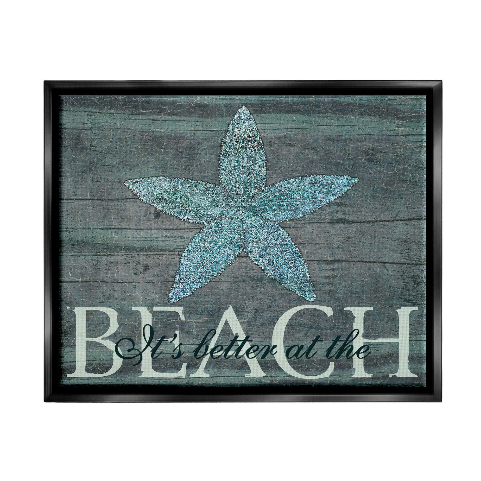 Stupell Industries It's Better At The Beach Starfish Jet Black Framed Floating Canvas Wall Art, 24x30, by Marilu Windvand