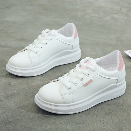 

HIBRO Women Ladies Flat Thick Med Heel Breathable Casual Sneakers Single Shoes
