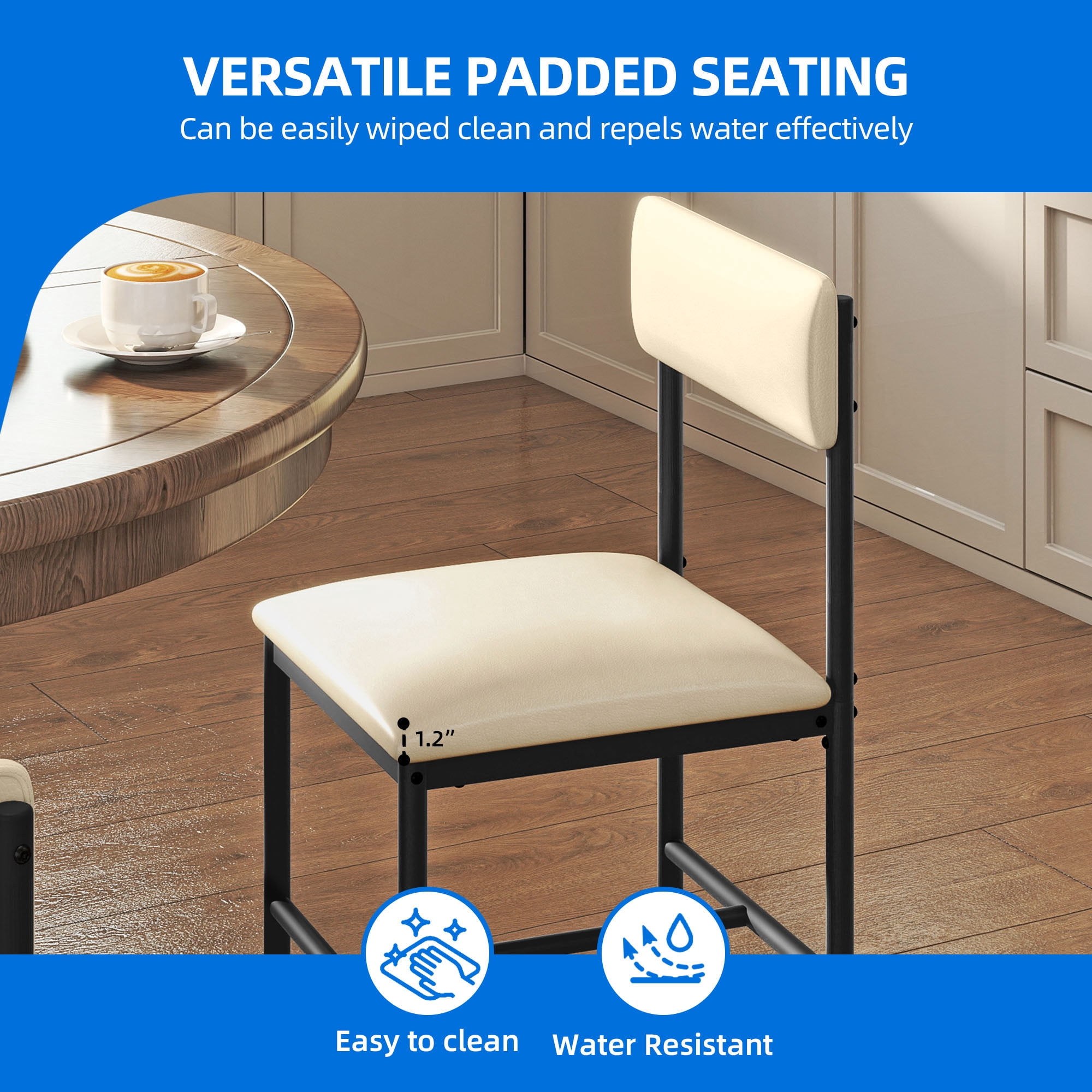 Dextrus Dining Chairs Set of 4, PU Upholstered ModernKitchen Chair for Dining Living Room, White