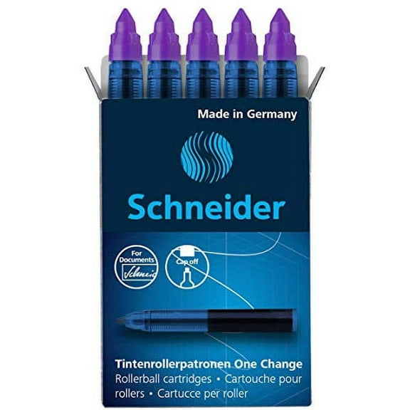 Schneider One Change Rollerball Refill Cartridges, 0.6 mm, Violet Ink, Box of 5 Refill Cartridges (185408)