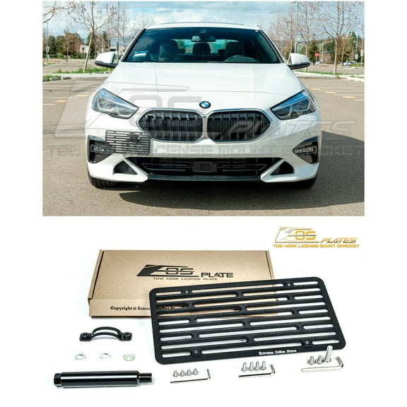 Replacement For 2020-Present BMW F44 2-Series Gran Coupe Base Standard Bumper Models | EOS Plate Version 2 Front Bumper Tow Hook License Plate Relocator Mount Bracket Tow-554-V2 (Full Size)