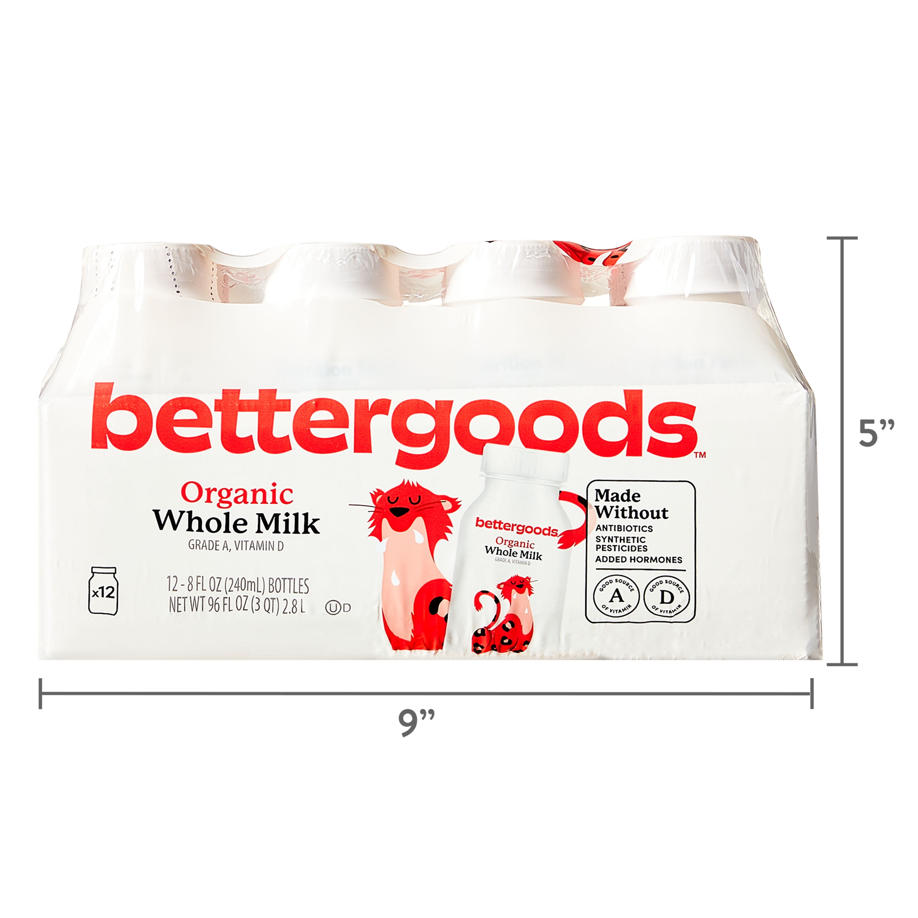 bettergoods Organic Whole Milk, 8 fl oz, 12 Count