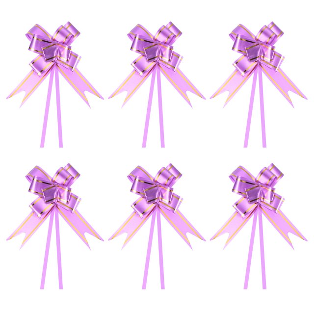 Unique Bargains 3.3inch Pull Bows Gift Wrapping Pull Bow Gold Thread Style Baskets Present Bows Ribbon Light Purple 100 Pcs