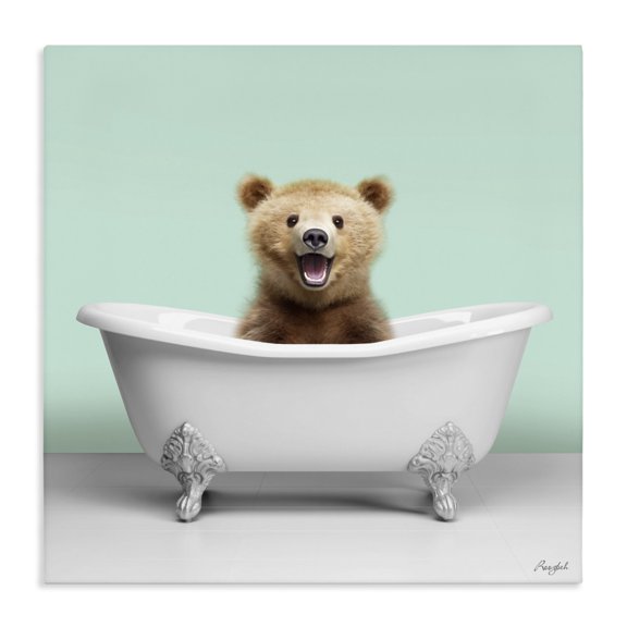 Stupell Industries Contemporary Bear Cub in Bathtub Canvas Art, 17 x 17, by Roozbeh