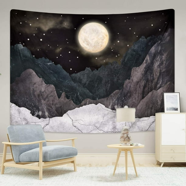 JOOCAR Mountain Tapestry Moon Stars Tapestries Night Starry Sky Tapestry Nature Tapestry Landscape Mountain Tapestry Wall Hanging for Room 71 x59 Walmart