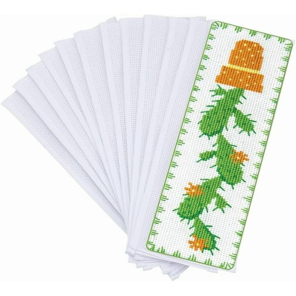 2 Set 24 Pcs Blank Cross Stitch Bookmark Cotton Cross Stitch Fabrics ith Embroidery Edge Rectangle Embroidery DIY Bookmark for Crosstitch Project 2.99x9inch(7.6x23cm)