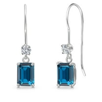 Gem Stone King 14K White Gold London Blue Topaz and Lab Grown Diamond Earrings for Women | 1.45 Cttw | Gemstone November Birthstone | Emerald Cut 6X4MM
