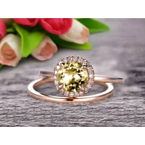 1.25 Carat 6mm Round Cut Champagne Diamond Moissanite Engagement Ring with Plain Matching Band On 10k Rose Gold