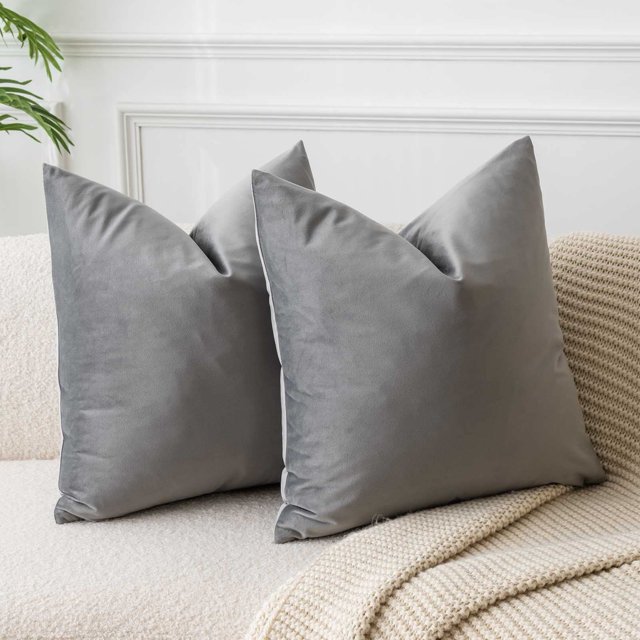 JUSPURBET Juego de 2 fundas de almohada de terciopelo gris euro de 26.0 x 26.0 in, para salón, sofá, dormitorio, fundas de cojín decorativas cuadradas, suaves y sólidas con cremallera invisible