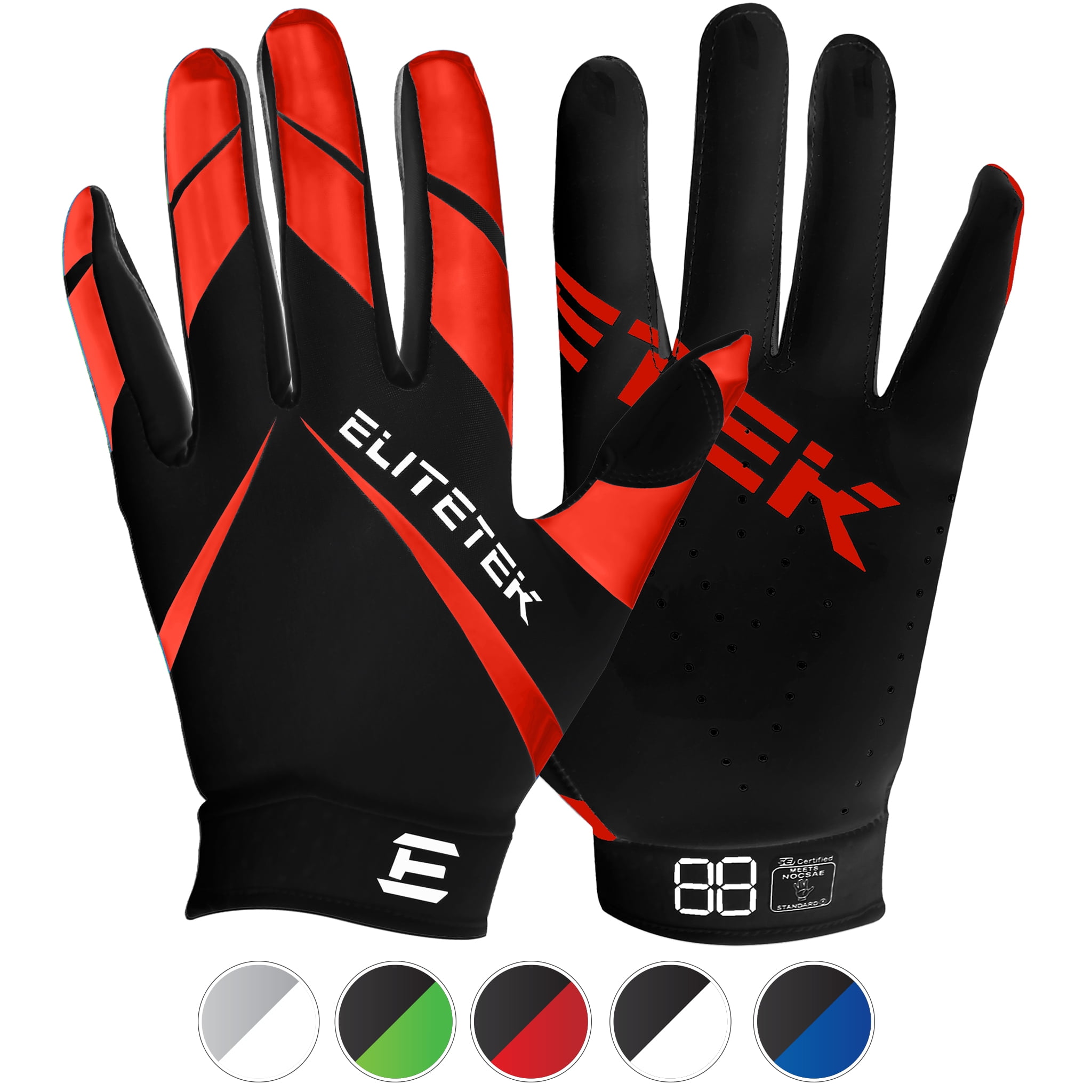 EliteTek RG14 Football Gloves (Red, Youth Large)