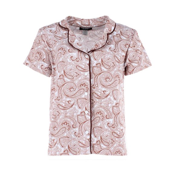 CTM Patterned Button Down Short Sleeve Pajama Set (Women)