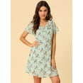 thumbnail image 2 of INSPIRE CHIC Women's Ruffle Neck Chiffon Floral Short Sleeve High Waisted Dress, 2 of 6