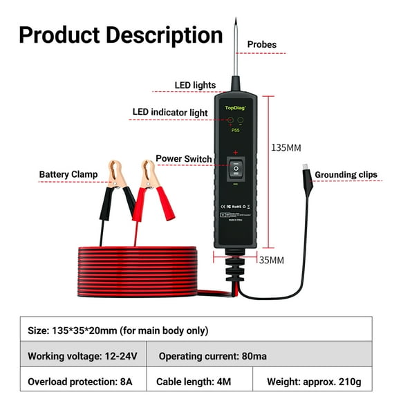 Circuit tester,Huiop With Function Component P55 Locate 12-24v With Car Tester Circuit Tester With Function Buzhi Detec Mewmewcat