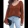 thumbnail image 2 of Suéteres de Otoño con Cuello Redondo de Crochet y Aberturas, Bonitos Suéteres de Invierno para Mujer, A Rojo-Marrón M, 2 of 8
