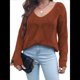 thumbnail image 2 of Suéteres de Otoño con Cuello Redondo de Crochet y Aberturas, Bonitos Suéteres de Invierno para Mujer, A Rojo-Marrón L, 2 of 8