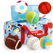 Vanmor Sensory Sports Balls for Babies 6-12M+, 6 Pack Machine Washable Plush Ball Set with Crinkle, Rattles, Squeaky Sounds, Toddler Learning Toys with Travel Bag, Baby Shower Birthday for Newborn
