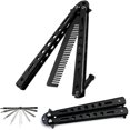 thumbnail image 5 of 2 piezas de cuchillo de mariposa, peine de acero inoxidable, peine plegable, peine de entrenamiento, peine de cuchillo plegable, para entrenamiento principiante (plata, negro) JM, 5 of 5
